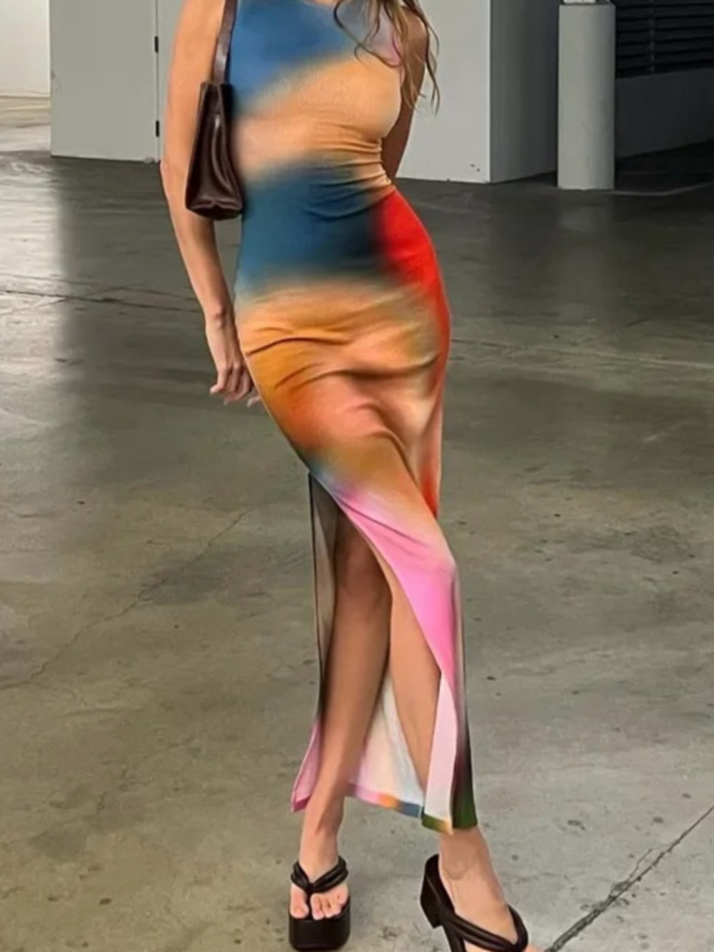 Loewe Gradient Tank Maxi Dress Cotton Sleeveless Multicolor Sunset Print S